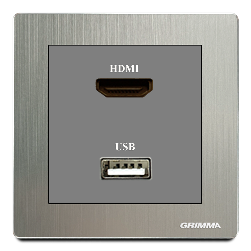 Ổ cắm HDMI + USB, mặt nhôm, xám - Grimma G52HDMI