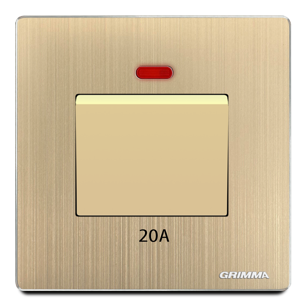 Công tắc 20A, mặt nhôm, màu vàng gold - Grimma G52GK20A