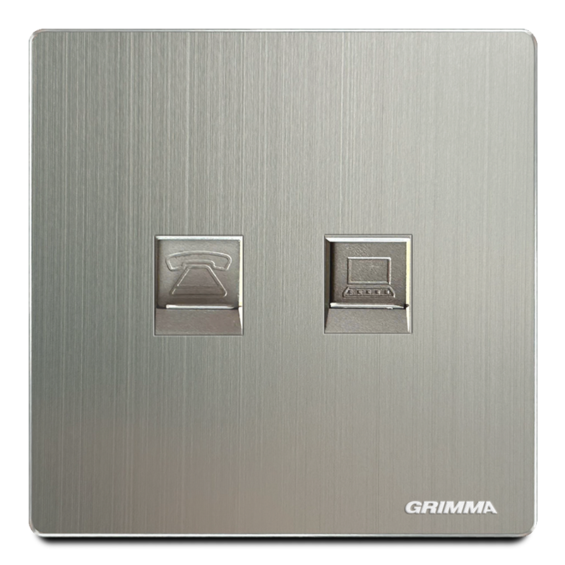 Ổ cắm điện thoại và mạng, mặt nhôm, xám - Grimma G52TELPC