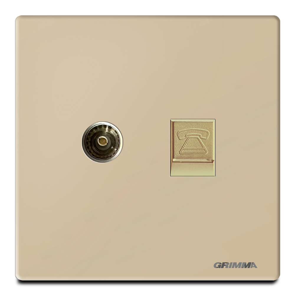 Ổ cắm tivi và điện thoại, mặt kính cường lực, màu vàng gold - Grimma G60GTVTEL