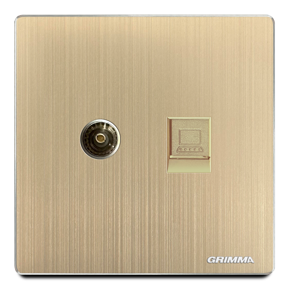 Ổ cắm tivi + mạng, mặt nhôm, màu vàng gold - Grimma G52GTVPC