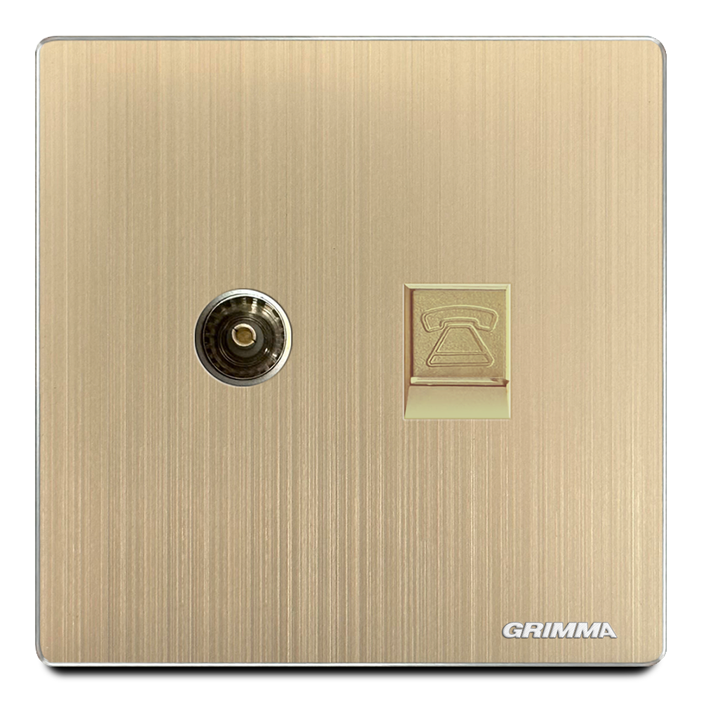 Ổ cắm tivi và điện thoại, mặt nhôm, màu vàng gold - Grimma G52GTVTEL