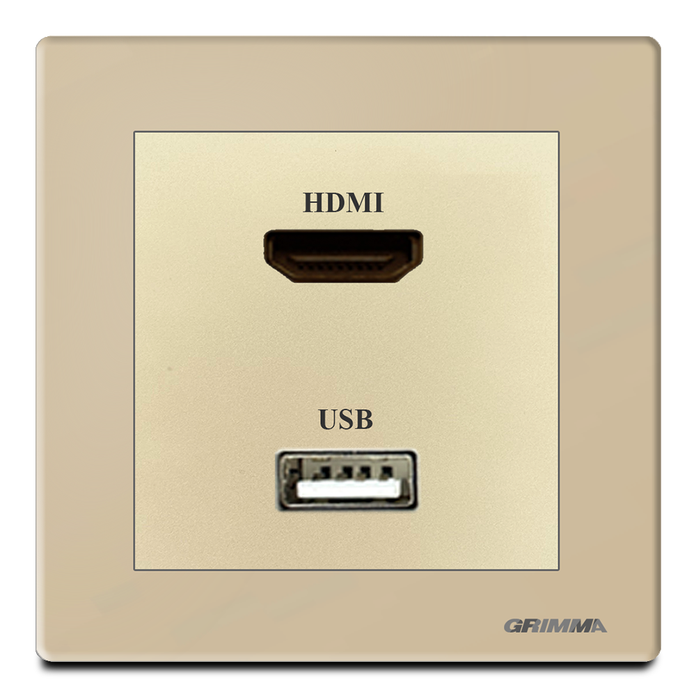 Ổ cắm HDMI + USB, mặt kính cường lực, màu vàng gold - Grimma G60GHDMI