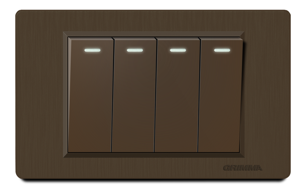 Bộ công tắc bốn 1 chiều, nhựa vân xước, màu nâu cà phê Grimma G8 series, G8CK41