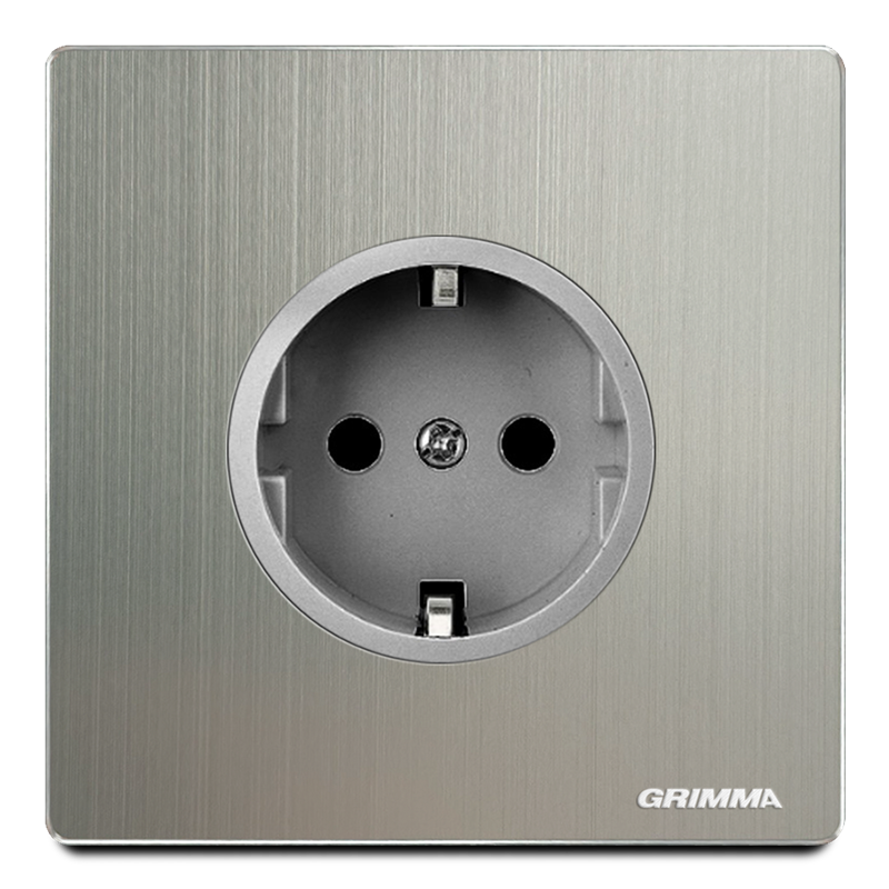 Ổ cắm tròn chuẩn Đức, mặt nhôm, xám - Grimma G52SC