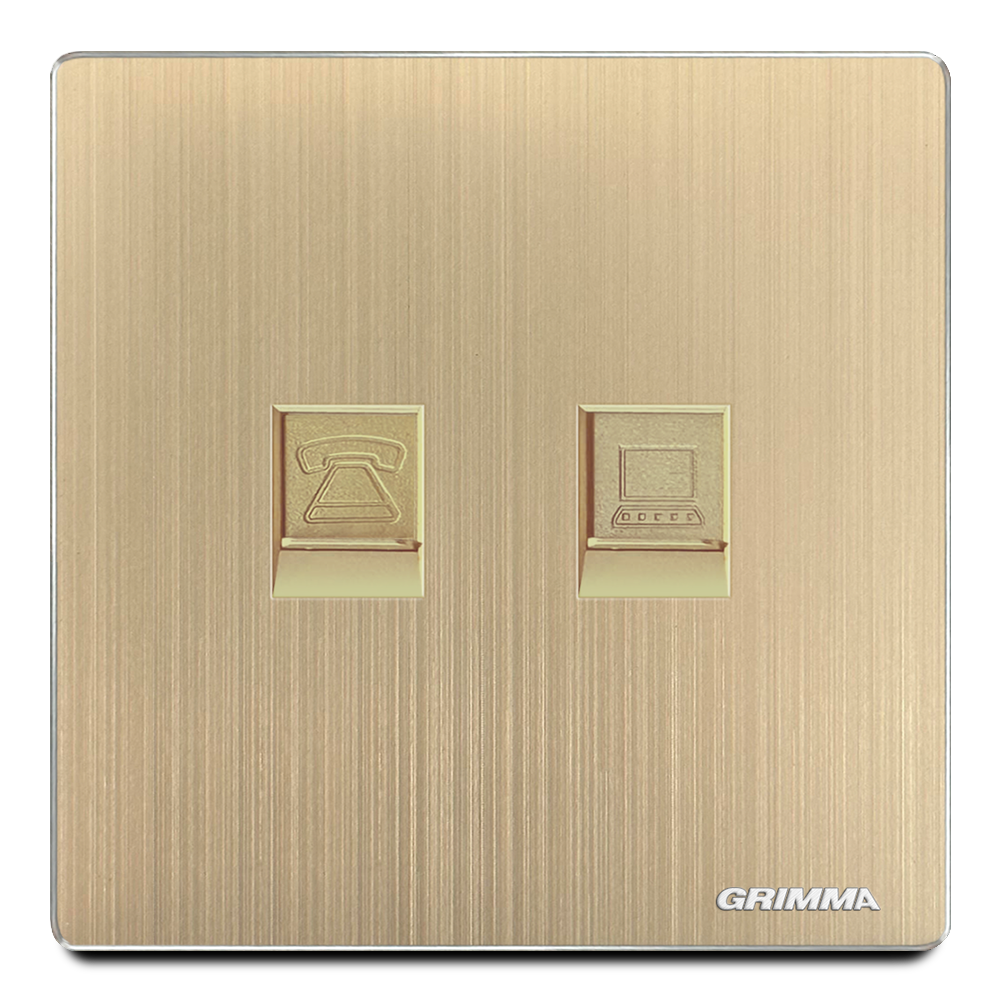 Ổ cắm điện thoại và mạng, mặt nhôm, màu vàng gold - Grimma G52GTELPC