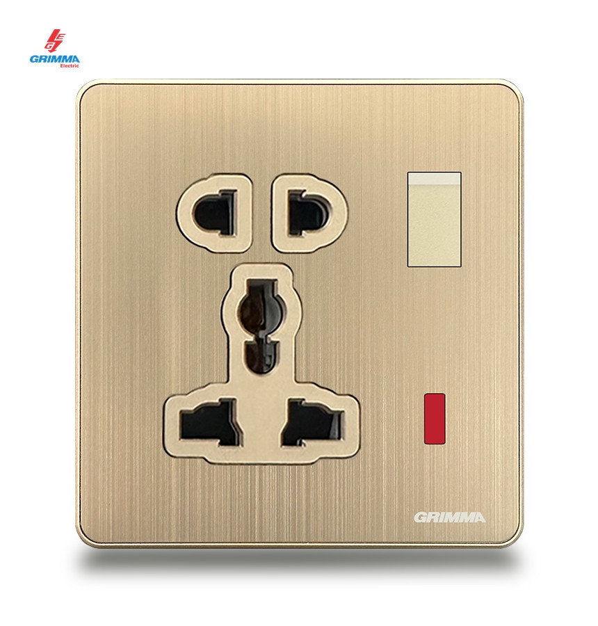Bộ ổ cắm 2 chấu + 3 chấu + đèn báo Grimma G5GKSK23
