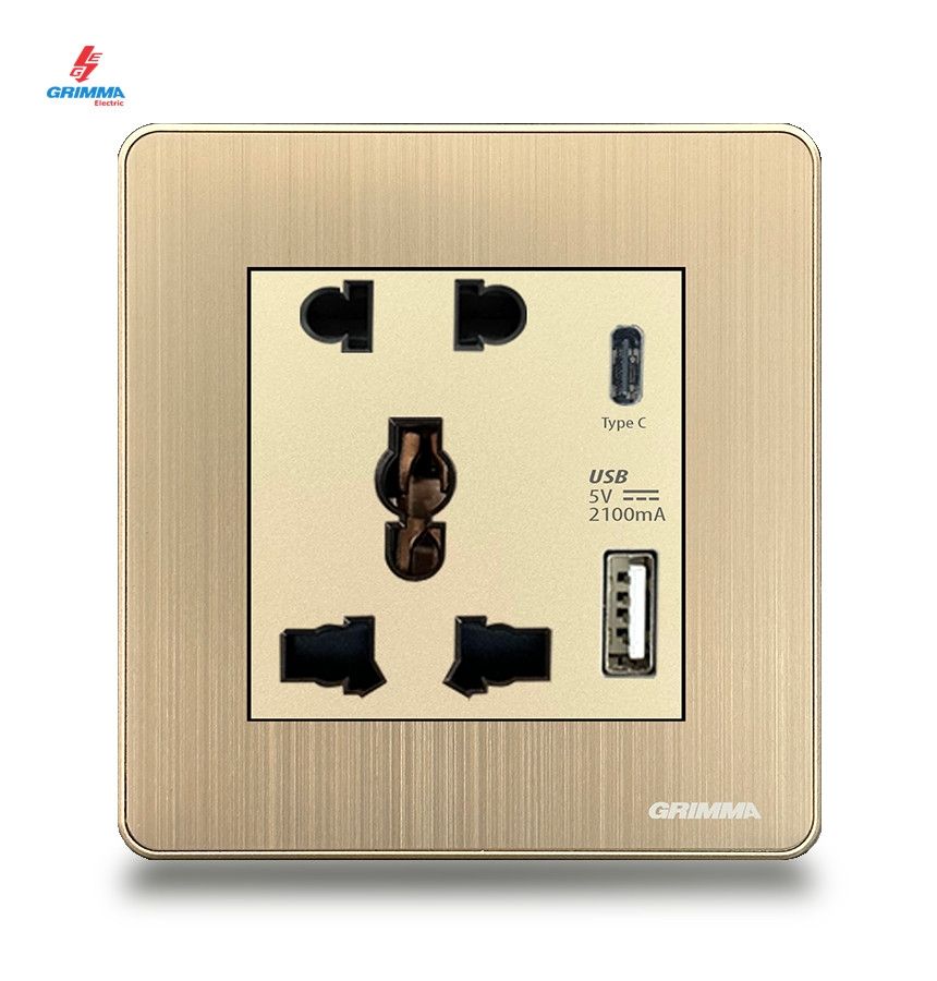 Bộ ổ cắm 2 chấu + 3 chấu + ổ cắm USB Grimma G5GSK23USB