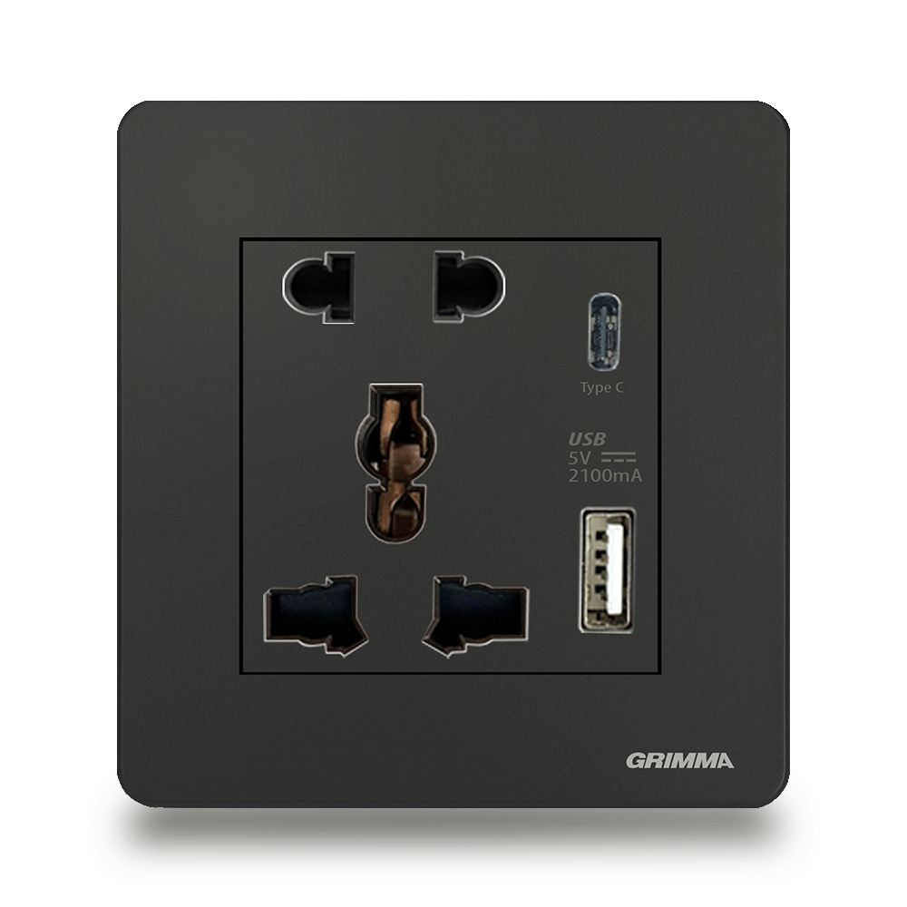 Bộ ổ cắm 2 chấu + 3 chấu + ổ cắm USB Grimma G3BSK23USB