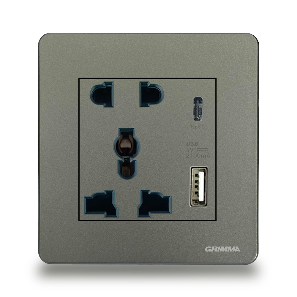 Bộ ổ cắm 2 chấu + 3 chấu + ổ cắm USB Grimma G4SK23USB