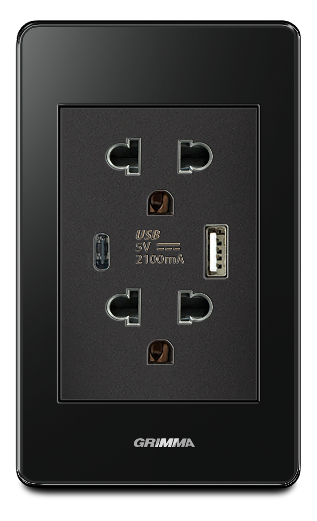 Bộ ổ cắm USB Grimma, mặt Acrylic đen G7 series G7ACBLUSB