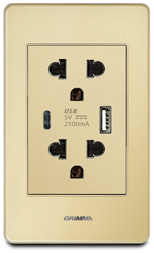 Bộ ổ cắm USB Grimma, mặt Acrylic vàng G7 series G7ACGUSB