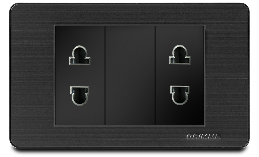 Bộ ổ cắm đôi 2 chấu Grimma, mặt thép không gỉ G7 series G7SB2SK2