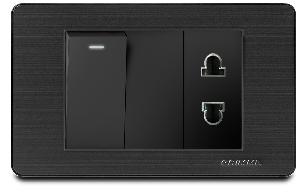 Bộ công tắc đơn 1 chiều và ổ cắm 2 chấu Grimma, mặt thép không gỉ G7 series G7SBK11SK2