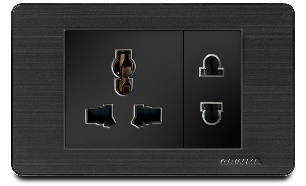 Bộ ổ cắm 2 chấu + 3 chấu Grimma, mặt thép không gỉ G7 series G7SBSK2SK3