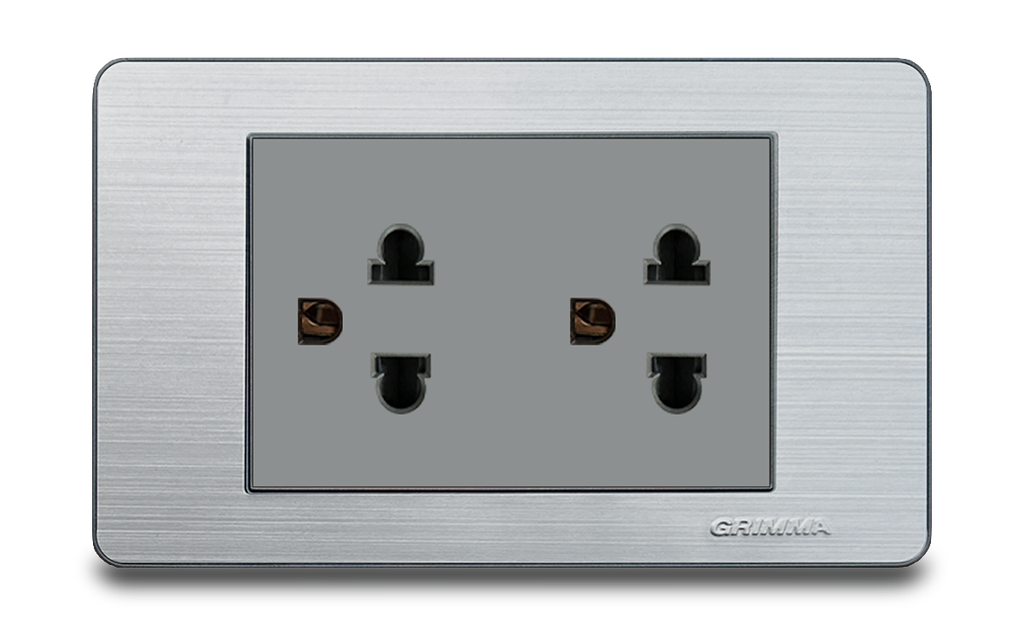 Bộ ổ cắm đôi 3 chấu Grimma, mặt thép không gỉ G7 series G7SSK333