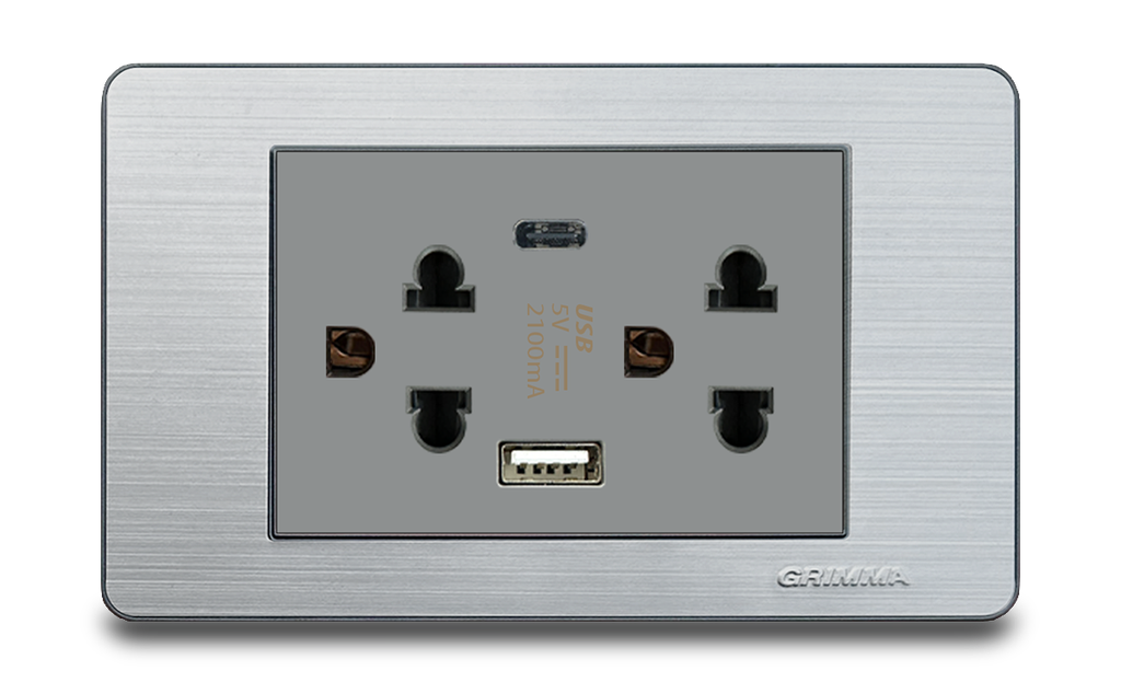 Bộ ổ cắm USB Grimma, mặt thép không gỉ G7 series G7SUSB