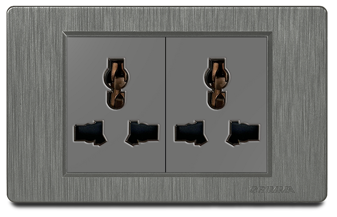 Bộ ổ cắm đôi 3 chấu đa năng Grimma, mặt nhựa vân xước G8 series G82SK3