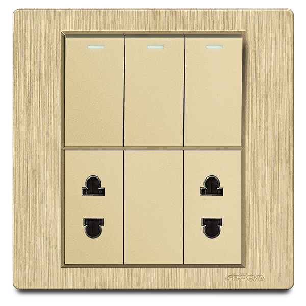 Bộ 3 công tắc 1 chiều và 2 ổ cắm 2 chấu Grimma, mặt nhựa vân xước G8 series G8GK312SK2
