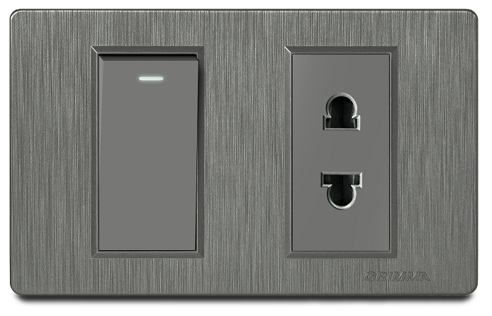 Bộ công tắc đơn 1 chiều và ổ cắm 2 chấu Grimma, mặt nhựa vân xước G8 series G8K11SK2