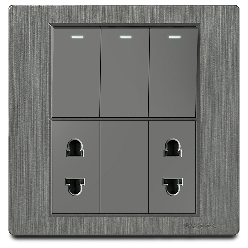Bộ 3 công tắc 1 chiều và 2 ổ cắm 2 chấu Grimma, mặt nhựa vân xước G8 series G8K312SK2