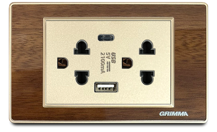 Bộ ổ cắm USB Grimma, mặt gỗ G9 series G9WGUSB