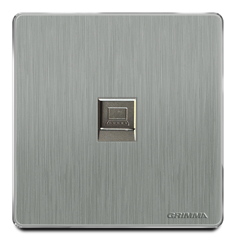 Bộ ổ cắm đơn mạng mặt nhựa vân xước màu xám Grimma G201PC