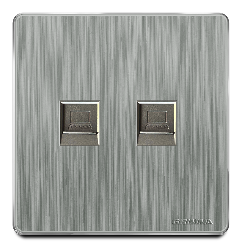Bộ ổ cắm đôi mạng mặt nhựa vân xước màu xám Grimma G202PC