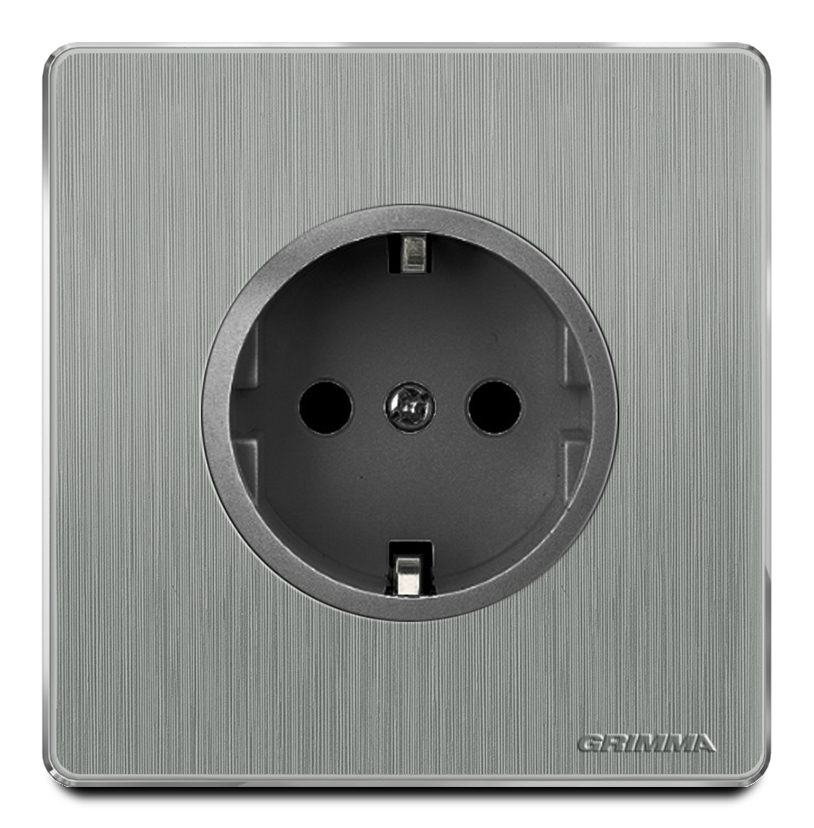 Bộ ổ cắm tròn chuẩn Đức mặt nhựa vân xước màu xám Grimma G20SC
