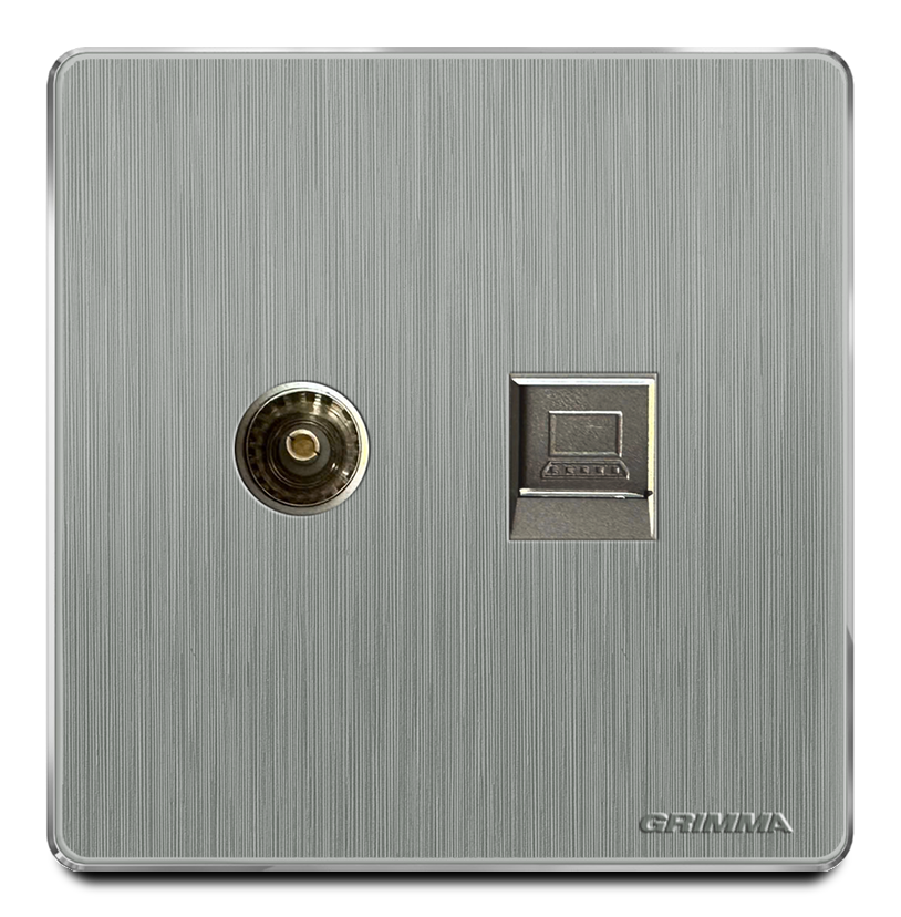 Bộ ổ cắm tivi + mạng mặt nhựa vân xước màu xám Grimma G20TVPC