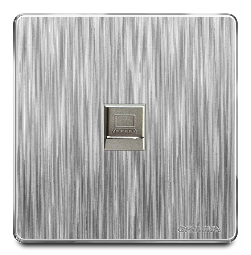 Bộ ổ cắm đơn mạng mặt nhựa vân xước màu xám Grimma G201PC