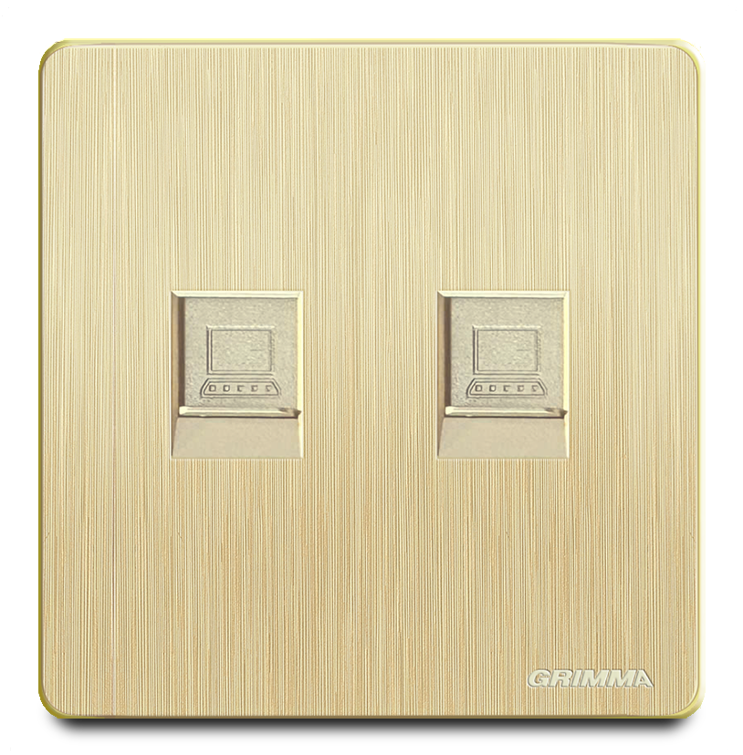Bộ ổ cắm đôi mạng mặt nhựa vân xước màu vàng Grimma G20G2PC
