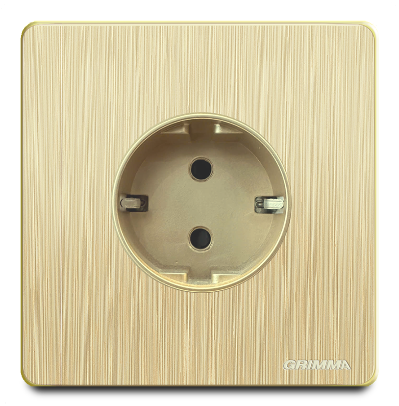 Bộ ổ cắm tròn chuẩn Đức mặt nhựa vân xước màu vàng Grimma G20GSC