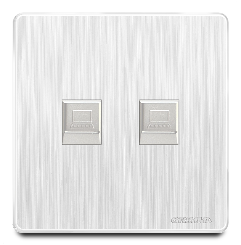 Bộ ổ cắm đôi mạng mặt nhựa vân xước màu trắng Grimma G20W2PC