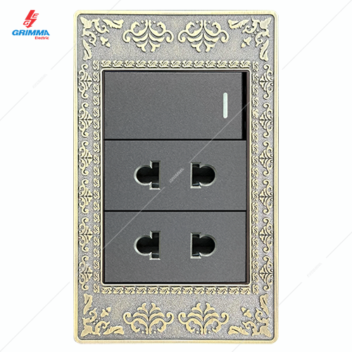 Bộ công tắc đơn 1 chiều + 2 ổ cắm 2 chấu GRIMMA G8ZAXK112SK2
