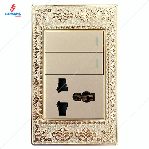 Bộ công tắc đôi 1 chiều + ổ cắm 3 chấu GRIMMA G9ZAXK21SK3
