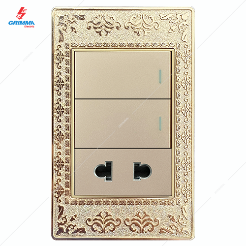 Bộ công tắc đôi 1 chiều + ổ cắm 2 chấu GRIMMA G9ZAXK21SK2