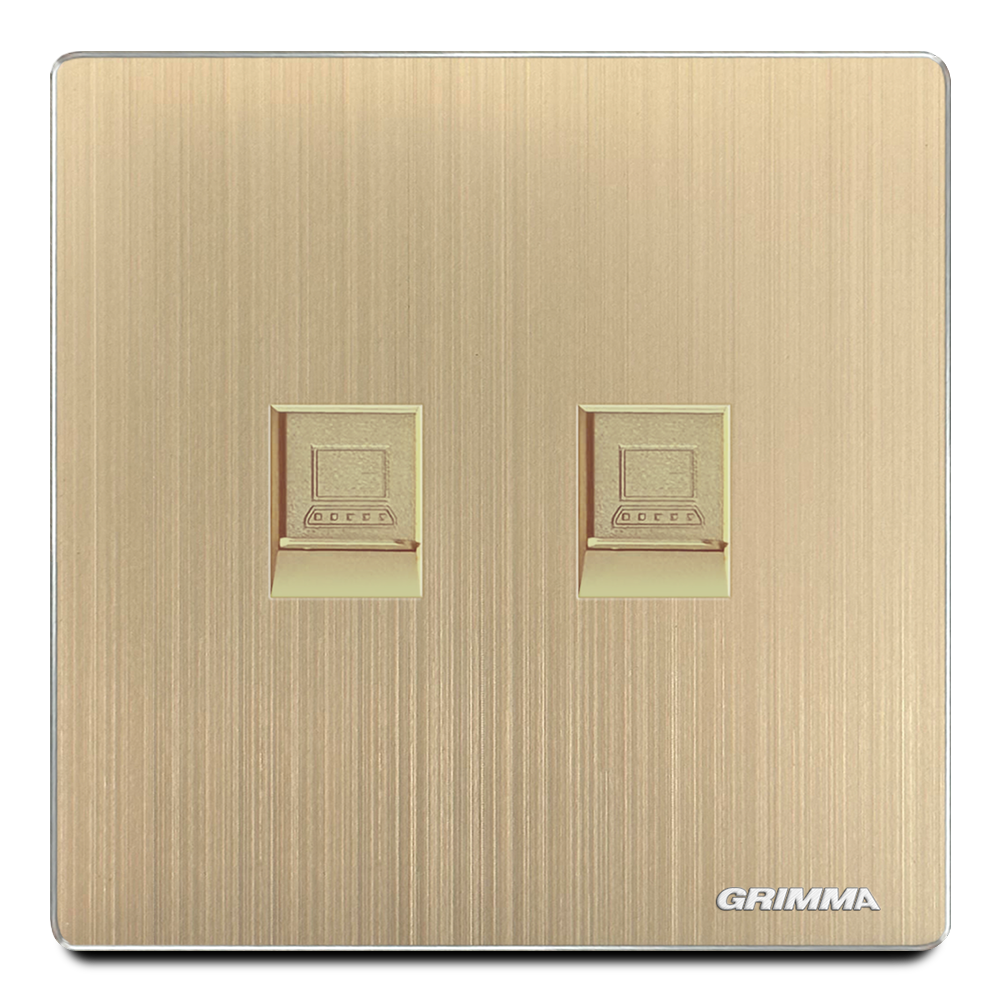Ổ cắm đôi mạng, mặt nhôm, màu vàng gold - Grimma G52G2PC