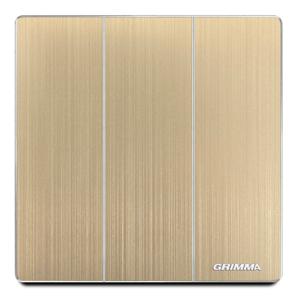 Công tắc ba 1 chiều, mặt nhôm, màu vàng gold - Grimma G52GK31