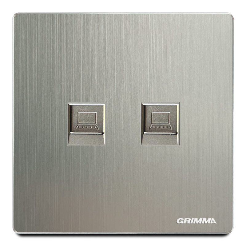 Ổ cắm đôi mạng, mặt nhôm, xám - Grimma G522PC