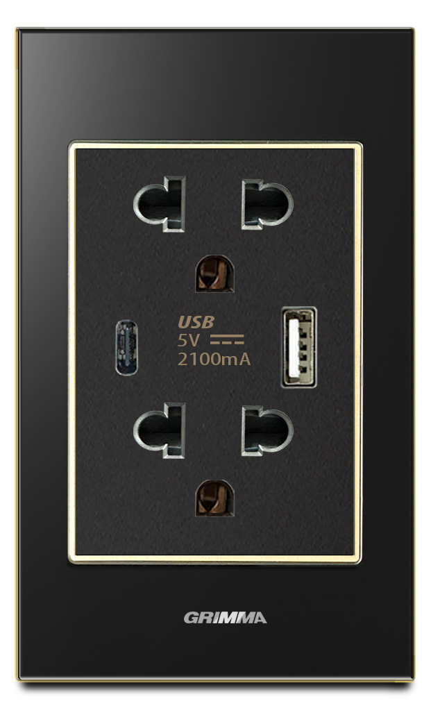 Bộ ổ cắm USB type A + type C Grimma, mặt kính cường lực G6 series G6GLBUSB