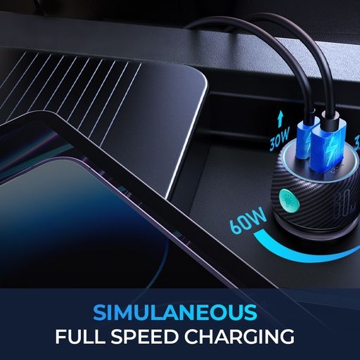 Tẩu sạc nhanh Joyroom CCN01 60W 2 cổng sạc 1A+1C Multi-Color Car Charger with Light Button