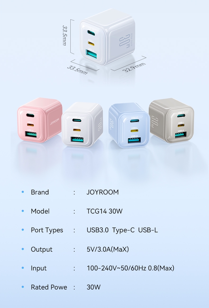 Củ sạc 30W Joyroom TCG14 nhỏ gọn di động 3 cổng sạc Lightning Type-C USB