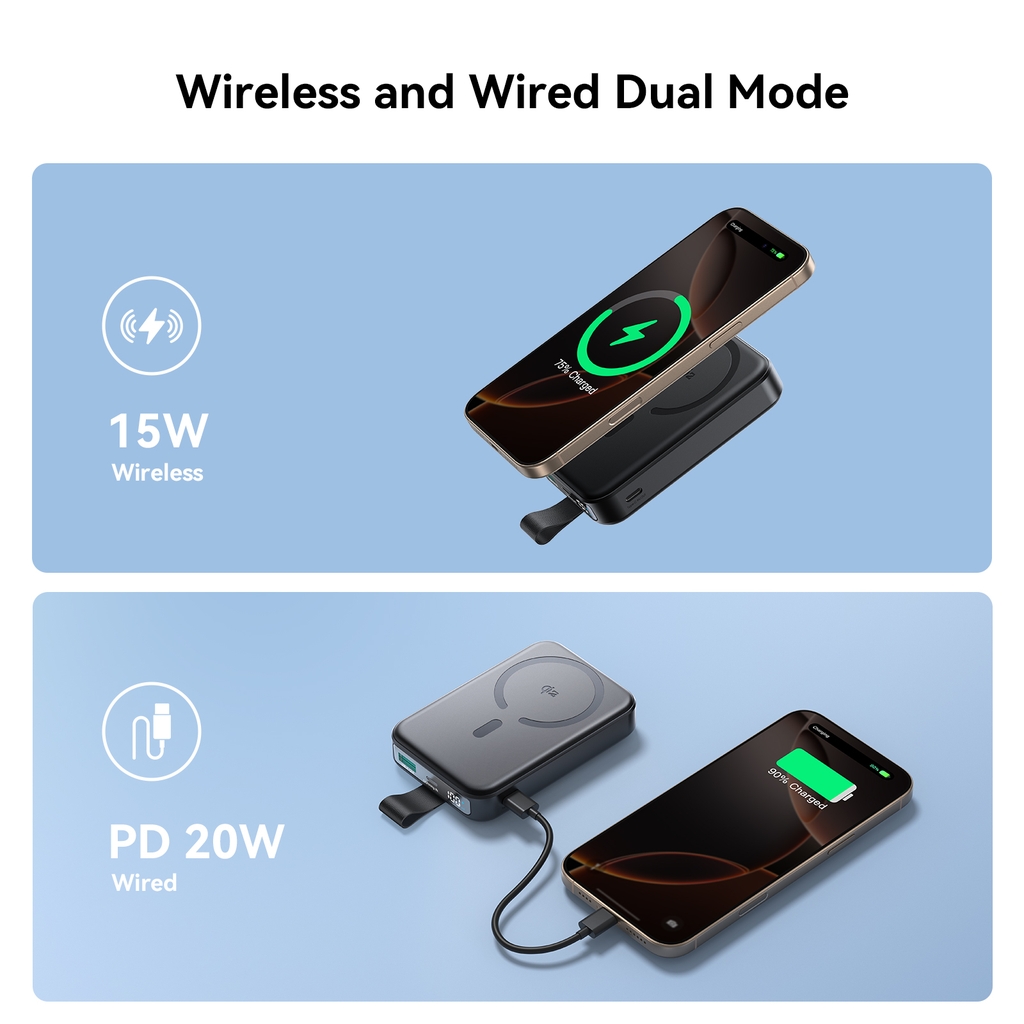 Sạc dự phòng iPhone 22.5W Joyroom PBM11 không dây nam châm tích hợp giá đỡ Kick Stand dùng cho điện thoại không dây iPhone, Samsung tặng kèm cáp sạc C to C
