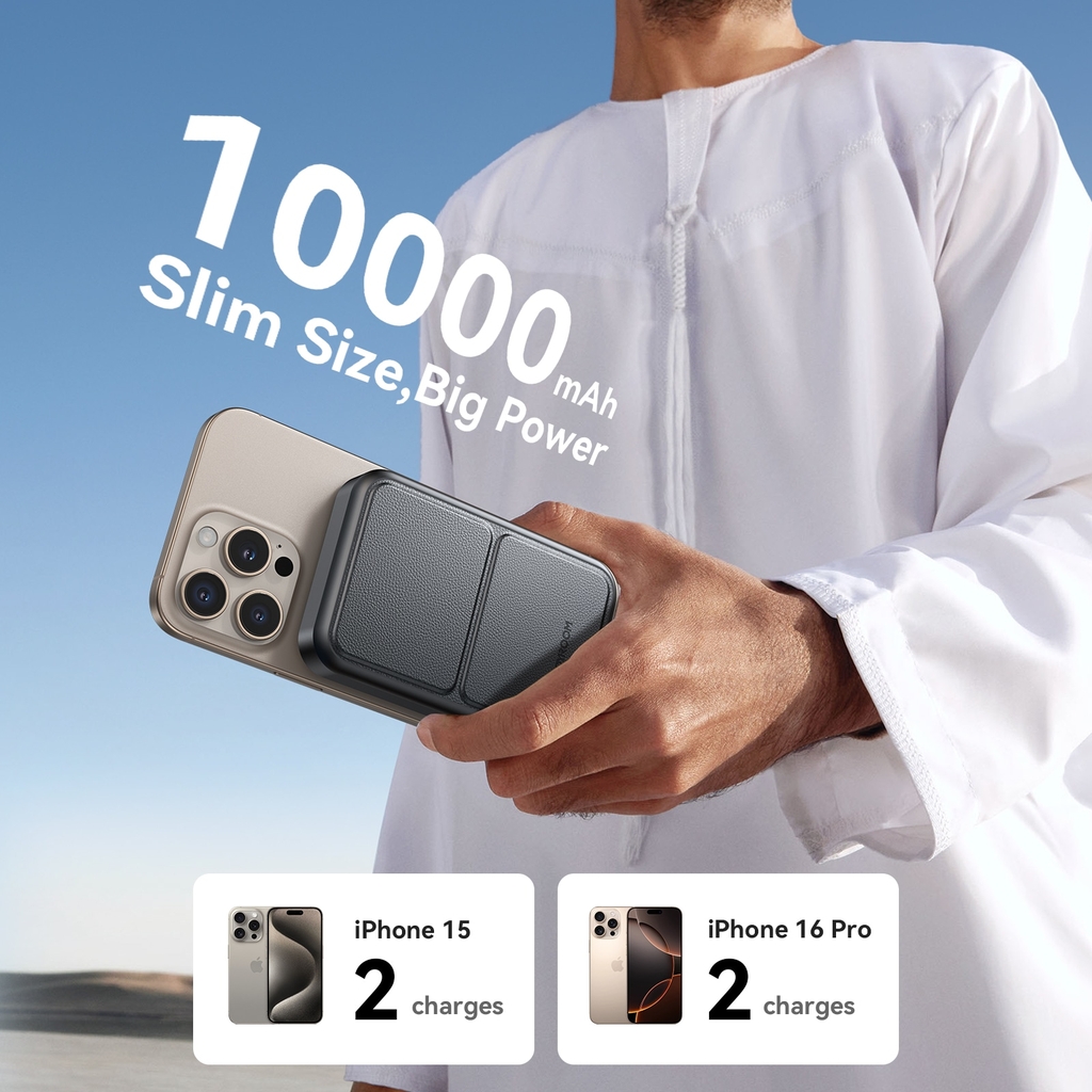 Sạc dự phòng iPhone 22.5W Joyroom PBM11 không dây nam châm tích hợp giá đỡ Kick Stand dùng cho điện thoại không dây iPhone, Samsung tặng kèm cáp sạc C to C
