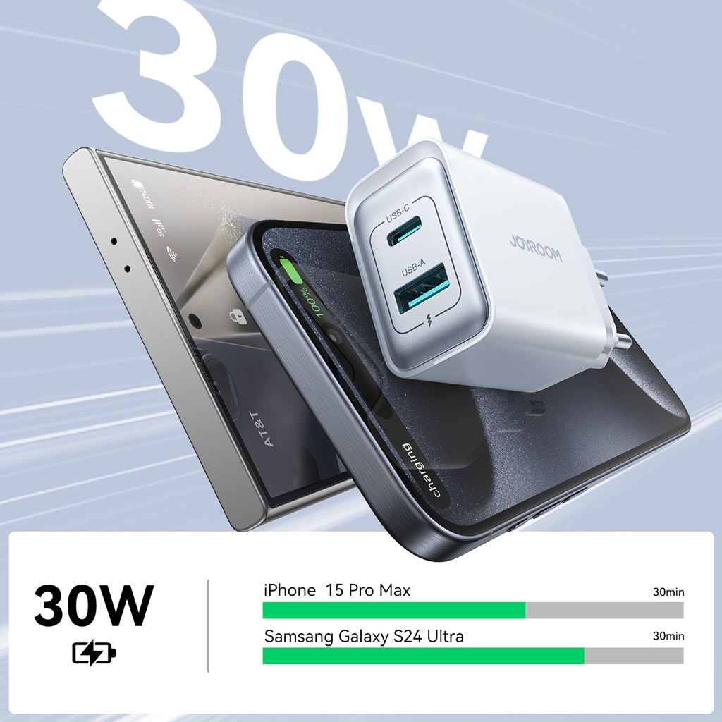 Củ sạc 30W TCF15 Joyroom 2 cổng sạc USB và C dùng cho điện thoại Samsung, iPhone