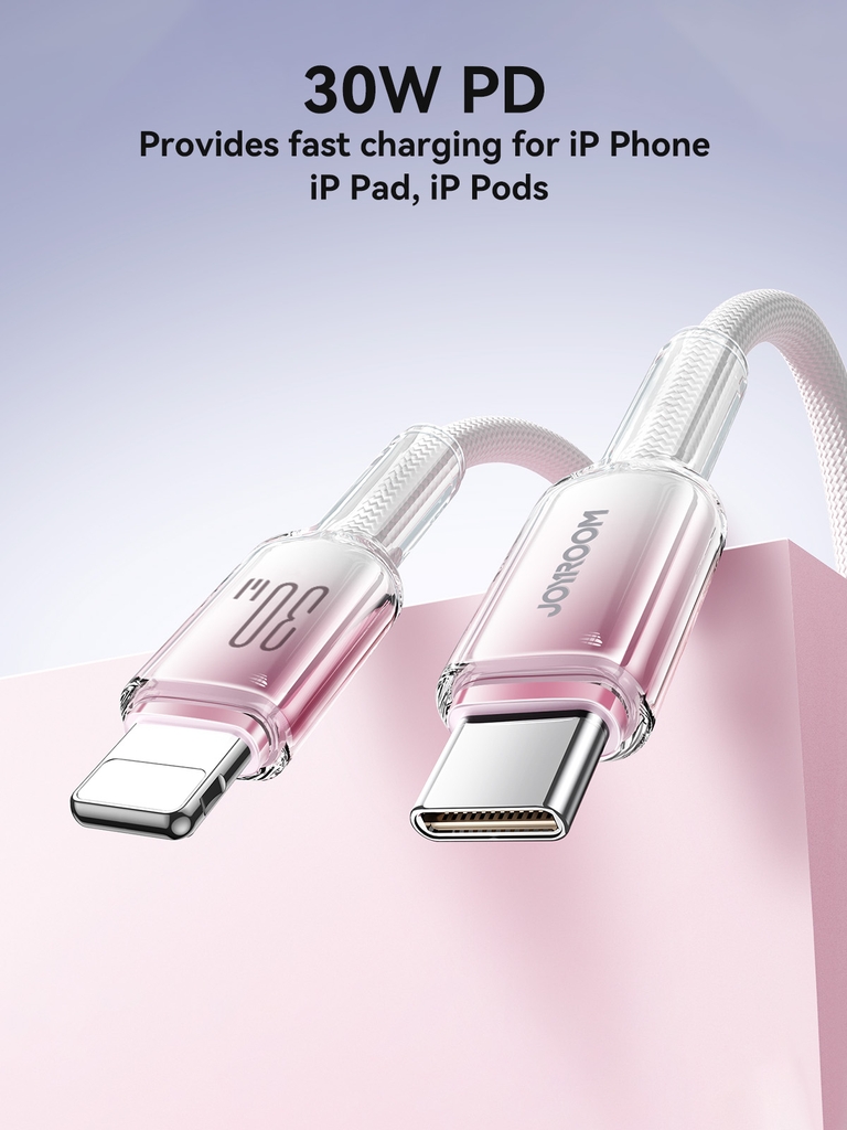 Cáp sạc Joyroom A42 Crystal Clear Series sạc nhanh 30W truyền dữ liệu C to Lighning dùng cho iPhone, iPad