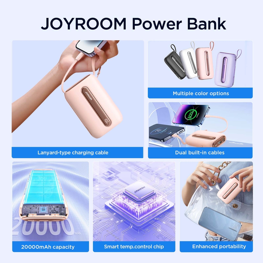 Sạc dự phòng 22.5W Joyroom L012 Colorful 20.000mAh tích hợp cáp sạc điện thoại chứng nhận CCC-FCC-CE