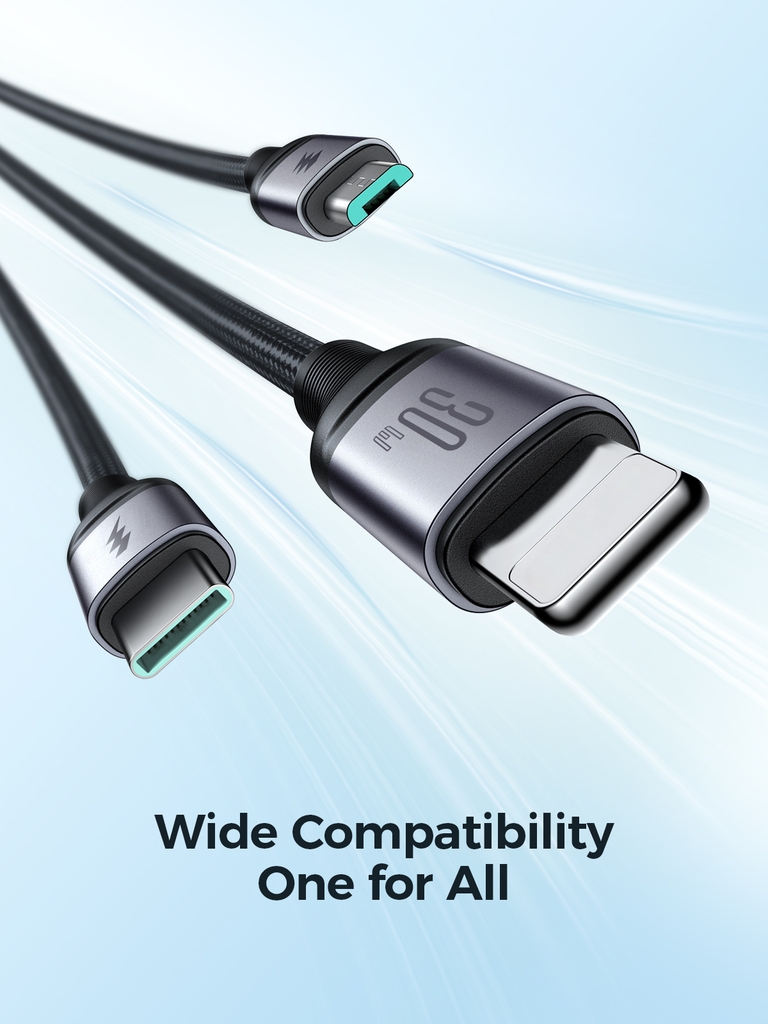 Cáp sạc Joyroom 30W SA21-1T3 Speedy Series 3-in-1 Fast Charging Cable (Type-C to L+C+M) 1.2m-Black