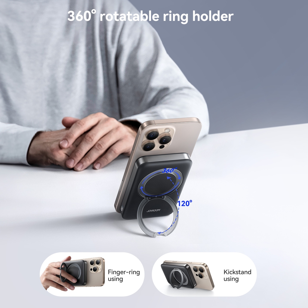 Sạc dự phòng iPhone 22.5W Joyroom PBM12 không dây nam châm tích hợp giá đỡ Ring Holder dùng cho điện thoại không dây iPhone, Samsung
